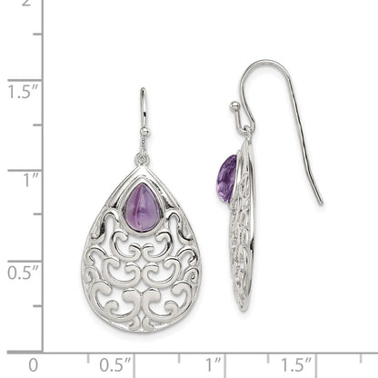 GSS Sterling Silver Rhodium-plated Amethyst Teardrop Shepherd Hook Earrings