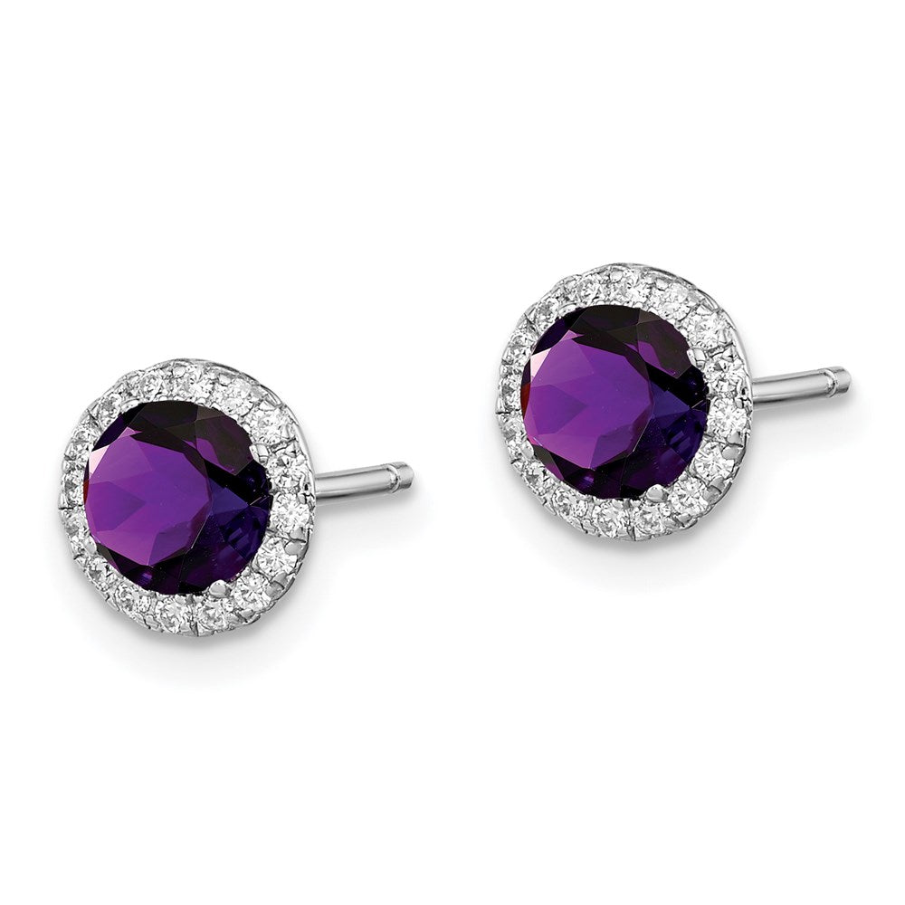 GSS Sterling Silver Rhodium-plated Amethyst and CZ Post Earrings