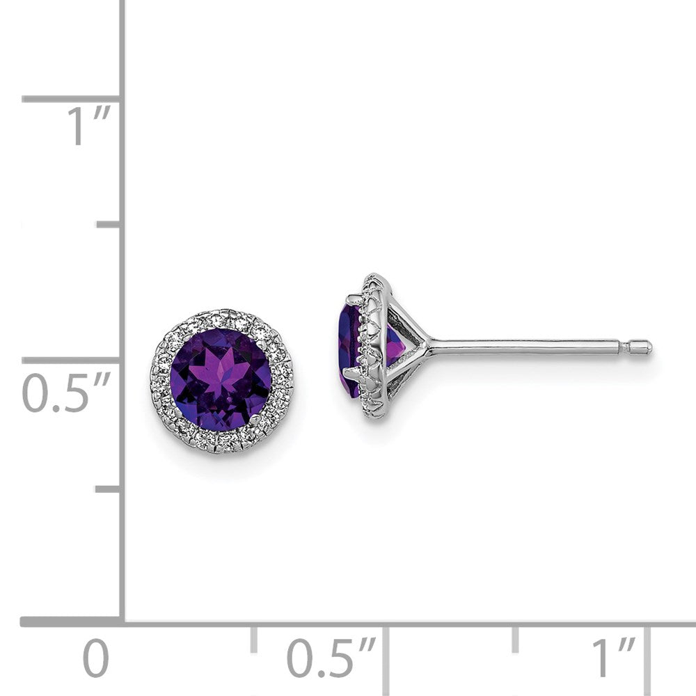 GSS Sterling Silver Rhodium-plated Amethyst and CZ Post Earrings