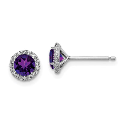 GSS Sterling Silver Rhodium-plated Amethyst and CZ Post Earrings