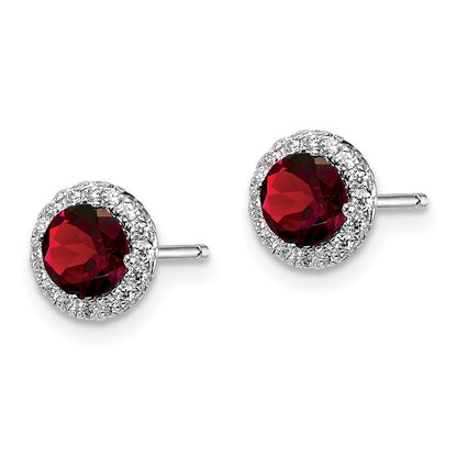GSSE Sterling Silver Rhodium-plated Garnet and CZ Post Earrings