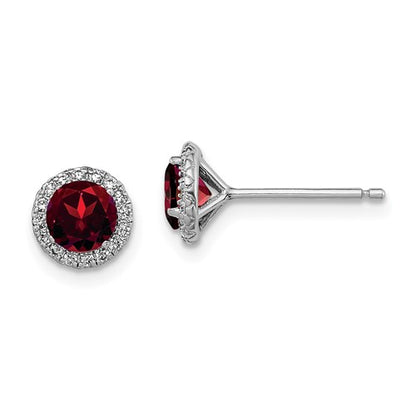 GSSE Sterling Silver Rhodium-plated Garnet and CZ Post Earrings