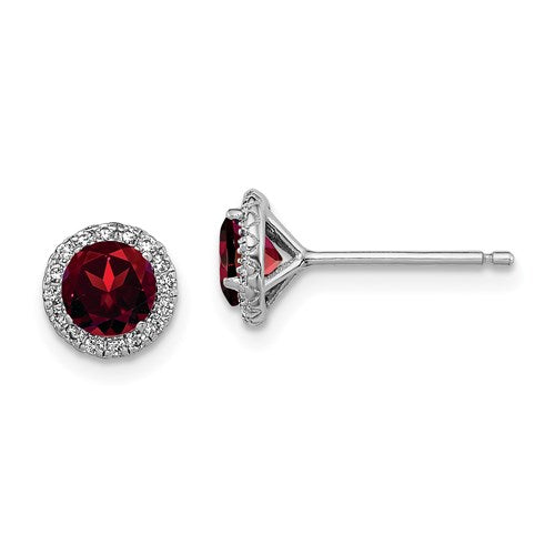 GSSE Sterling Silver Rhodium-plated Garnet and CZ Post Earrings