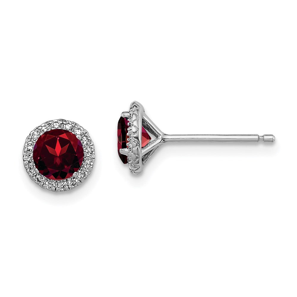 GSSE Sterling Silver Rhodium-plated Garnet and CZ Post Earrings