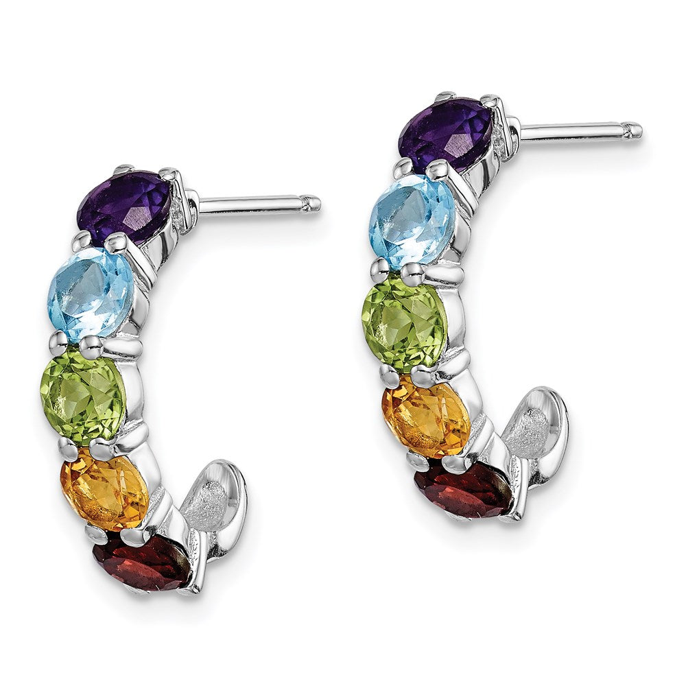 GSSE Sterling Silver Rhodium-plated Multi Gemstone J-Hoop Earrings