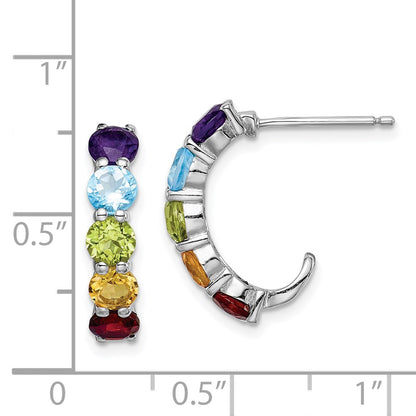 GSSE Sterling Silver Rhodium-plated Multi Gemstone J-Hoop Earrings