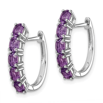 GSS Sterling Silver Rhodium-plated Polished Amethyst Hinged Hoop Earrings