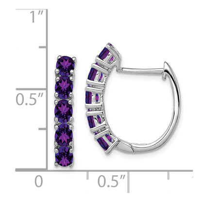 GSS Sterling Silver Rhodium-plated Polished Amethyst Hinged Hoop Earrings