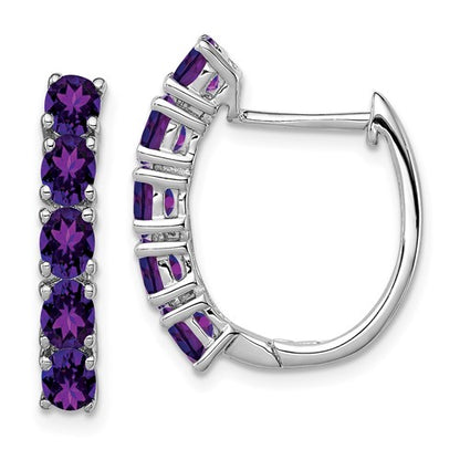 GSS Sterling Silver Rhodium-plated Polished Amethyst Hinged Hoop Earrings