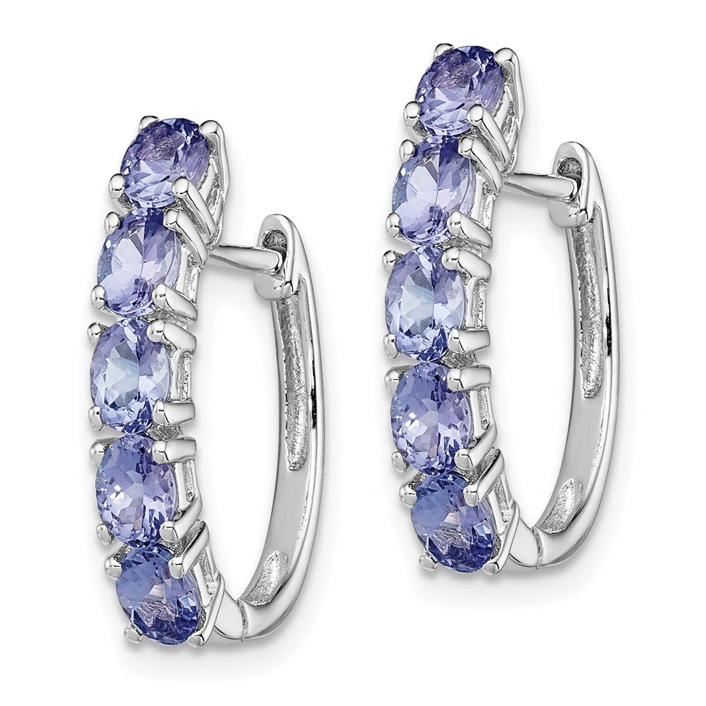 GSS Sterling Silver Rhodium-plated Oval Tanzanite Hinged Hoop Earrings