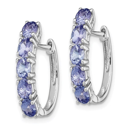 GSS Sterling Silver Rhodium-plated Oval Tanzanite Hinged Hoop Earrings