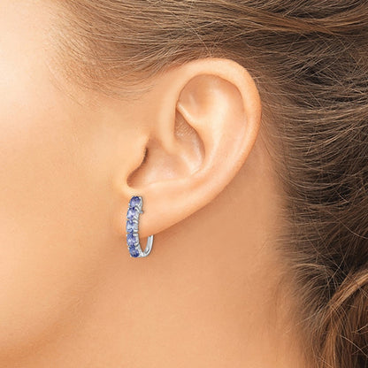 GSS Sterling Silver Rhodium-plated Oval Tanzanite Hinged Hoop Earrings