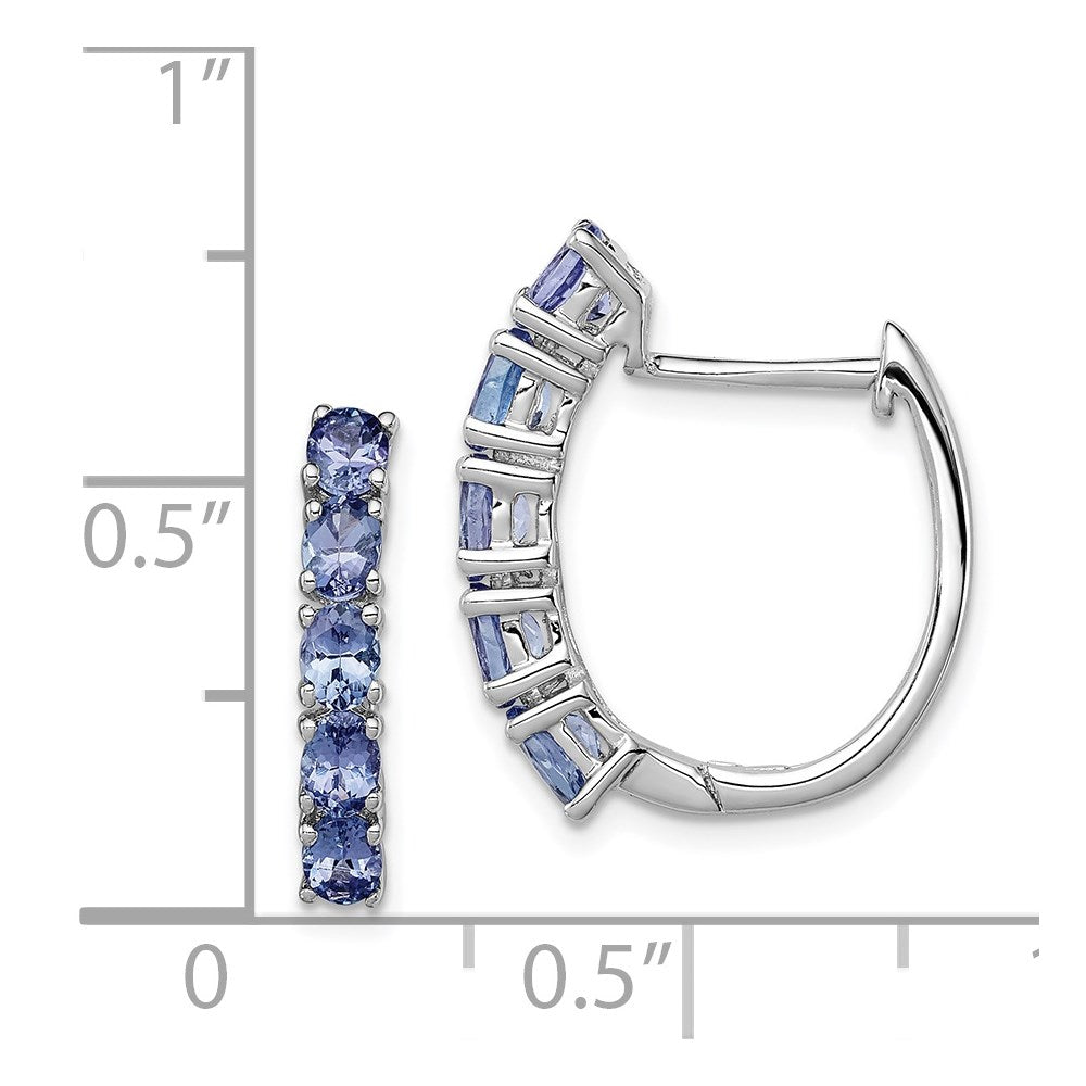 GSS Sterling Silver Rhodium-plated Oval Tanzanite Hinged Hoop Earrings