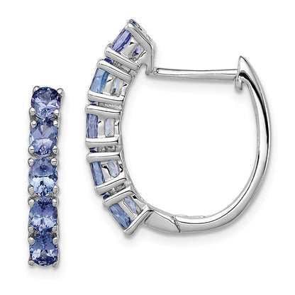GSS Sterling Silver Rhodium-plated Oval Tanzanite Hinged Hoop Earrings