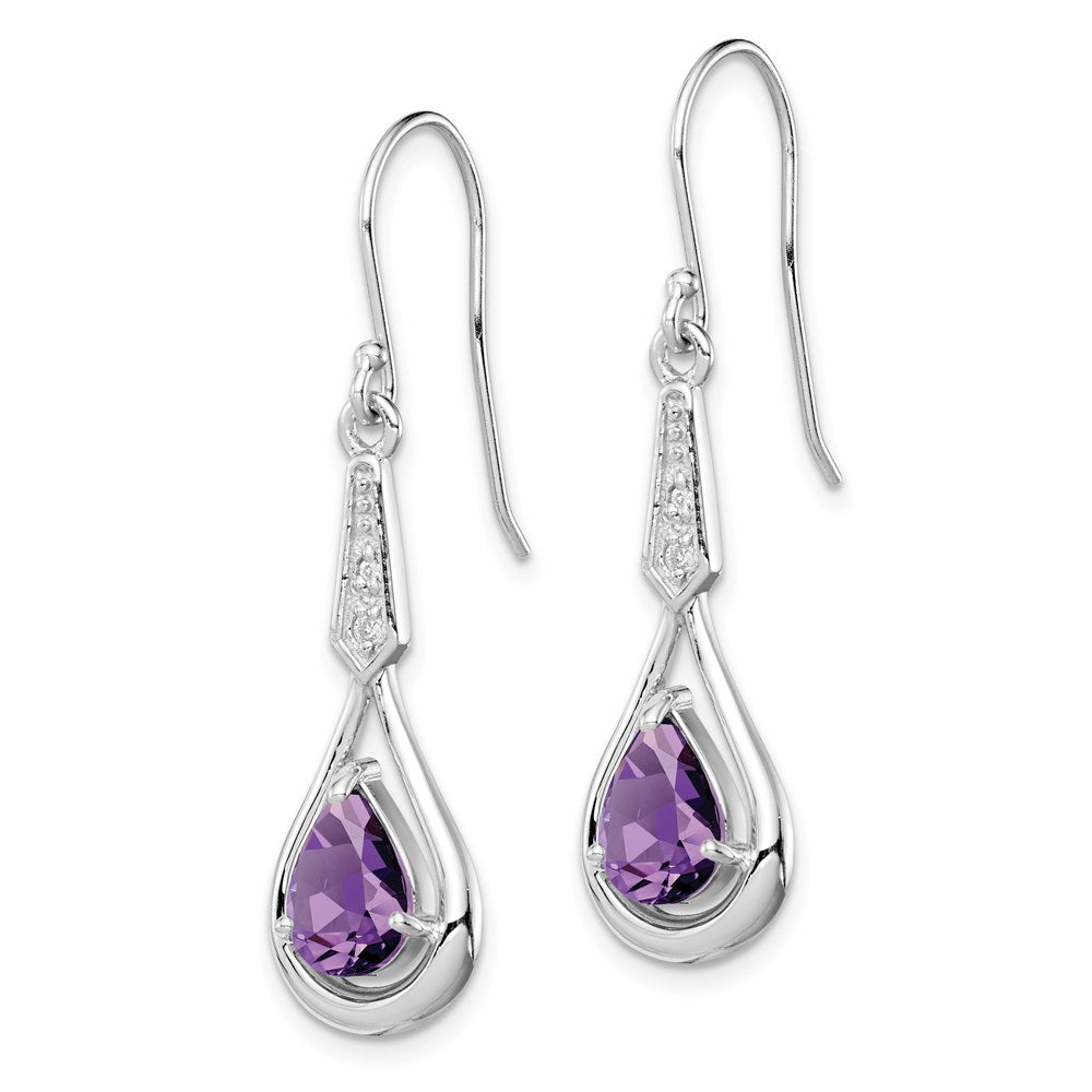 GSS Sterling Silver Rhodium-plated CZ and Amethyst Dangle Earrings