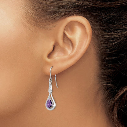GSS Sterling Silver Rhodium-plated CZ and Amethyst Dangle Earrings