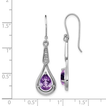 GSS Sterling Silver Rhodium-plated CZ and Amethyst Dangle Earrings