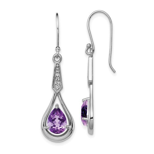 GSS Sterling Silver Rhodium-plated CZ and Amethyst Dangle Earrings