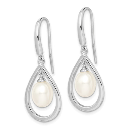PSSE Sterling Silver Rhodium-plated 6-7mm White Teardrop Freshwater Cultured Pearl Dangle Earrings