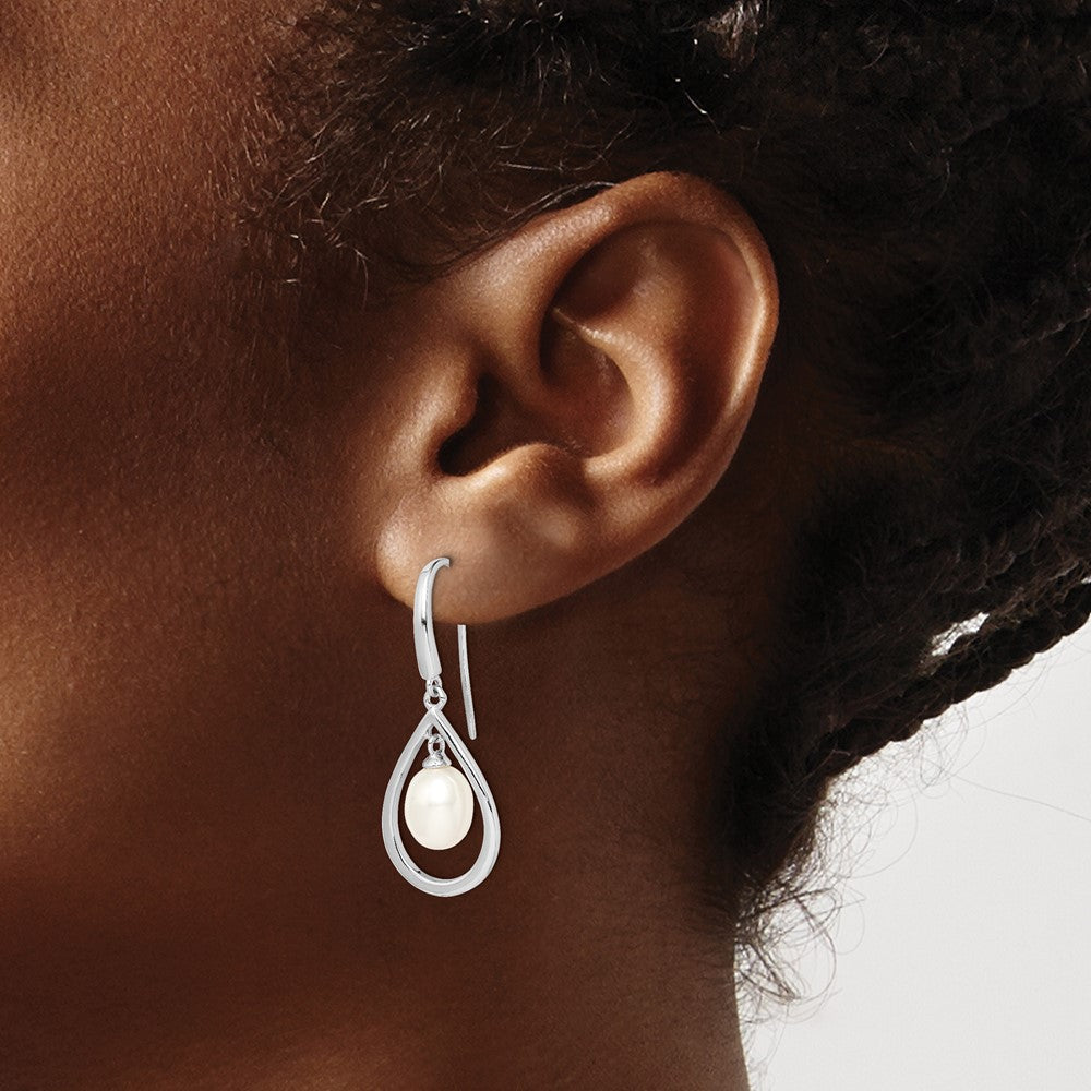 PSSE Sterling Silver Rhodium-plated 6-7mm White Teardrop Freshwater Cultured Pearl Dangle Earrings