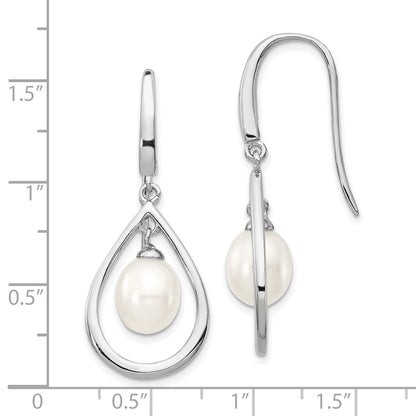 PSSE Sterling Silver Rhodium-plated 6-7mm White Teardrop Freshwater Cultured Pearl Dangle Earrings
