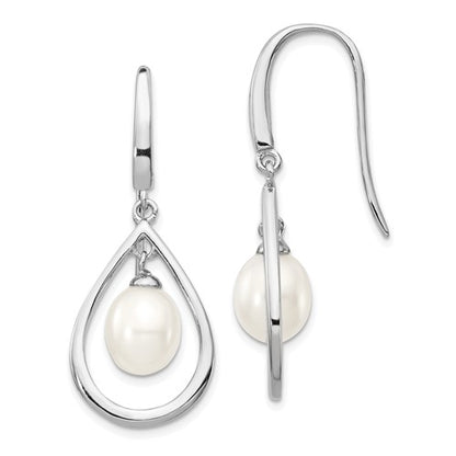 PSSE Sterling Silver Rhodium-plated 6-7mm White Teardrop Freshwater Cultured Pearl Dangle Earrings