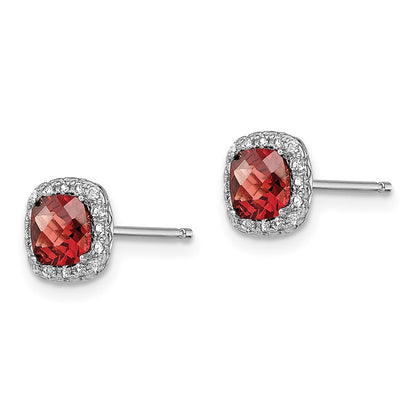 GSSE Sterling Silver Rhodium-plated Garnet and Cr. White Sapphire Earrings