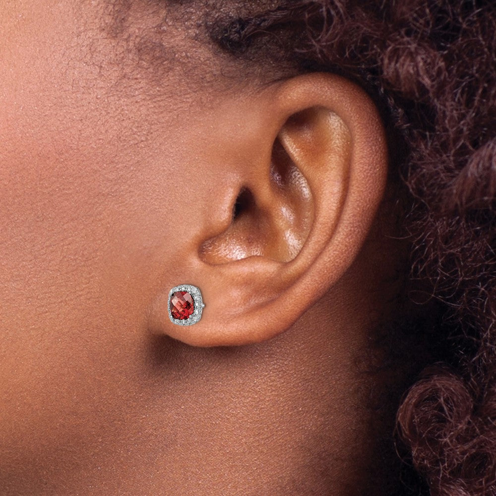 GSSE Sterling Silver Rhodium-plated Garnet and Cr. White Sapphire Earrings