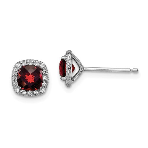 GSSE Sterling Silver Rhodium-plated Garnet and Cr. White Sapphire Earrings
