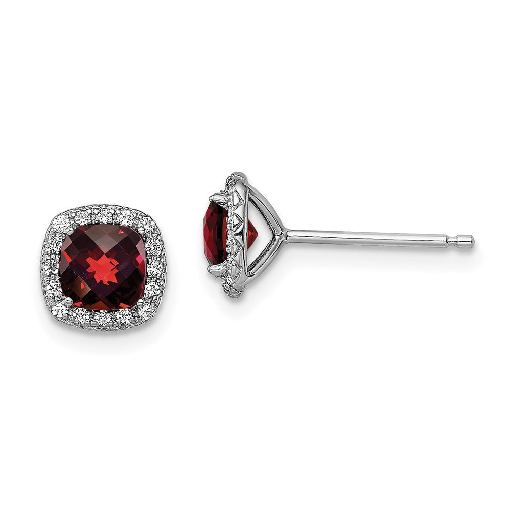 GSSE Sterling Silver Rhodium-plated Garnet and Cr. White Sapphire Earrings