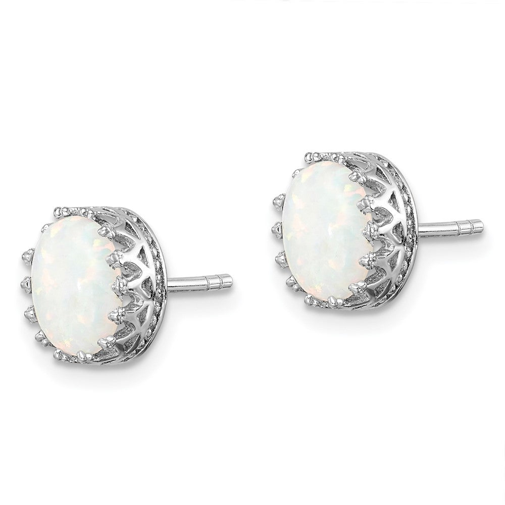 GSS Sterling Silver Rhodium-plated 6mm Oval Created Opal Post Earrings