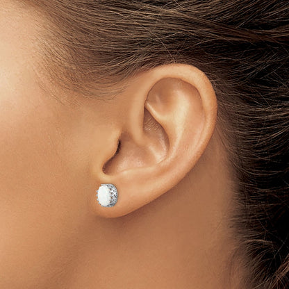 GSS Sterling Silver Rhodium-plated 6mm Oval Created Opal Post Earrings