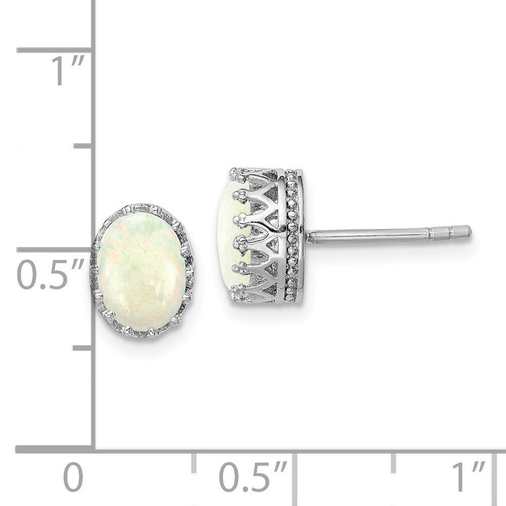 GSS Sterling Silver Rhodium-plated 6mm Oval Created Opal Post Earrings