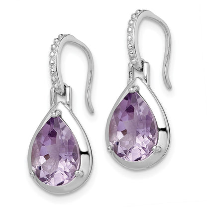 GSS Sterling Silver Rhodium-plated Amethyst Teardrop Dangle Earrings