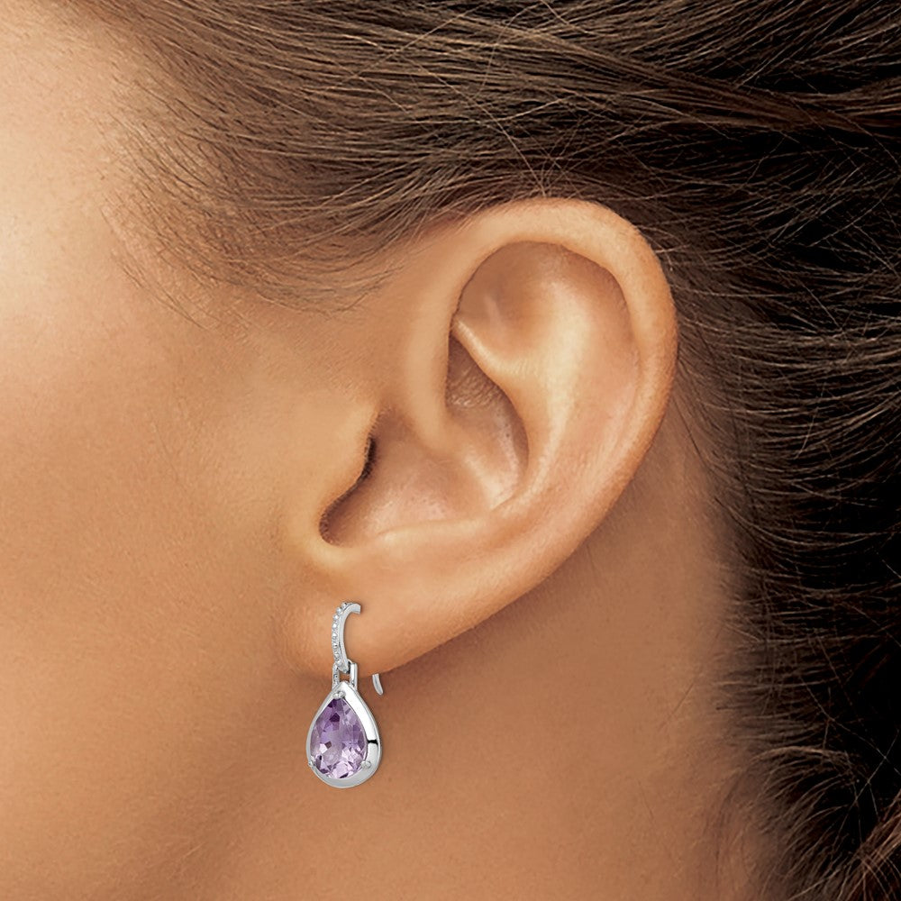 GSS Sterling Silver Rhodium-plated Amethyst Teardrop Dangle Earrings