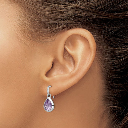 GSS Sterling Silver Rhodium-plated Amethyst Teardrop Dangle Earrings