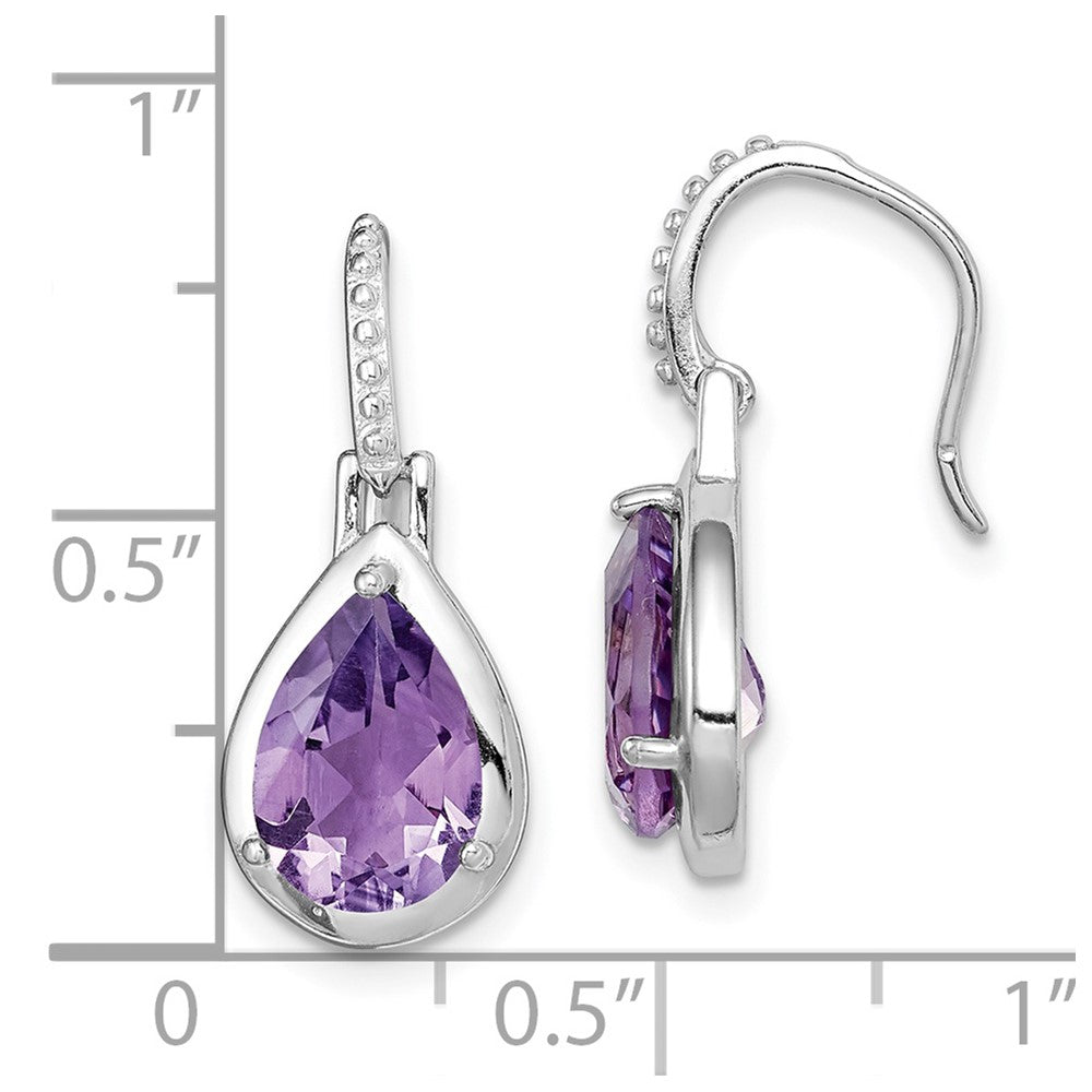 GSS Sterling Silver Rhodium-plated Amethyst Teardrop Dangle Earrings