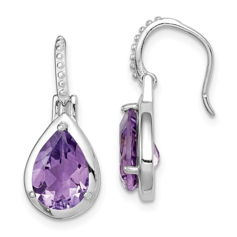 GSS Sterling Silver Rhodium-plated Amethyst Teardrop Dangle Earrings