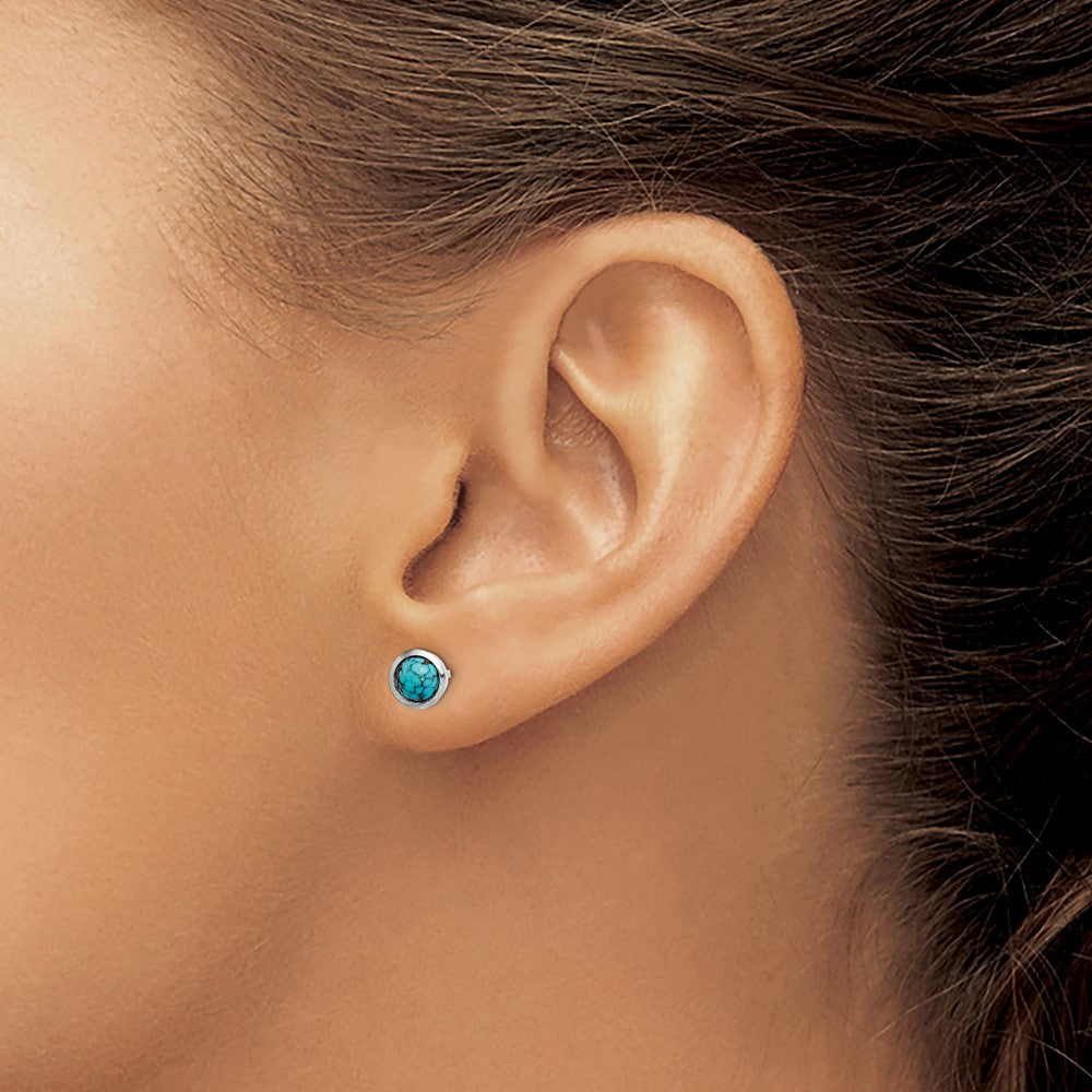 GSSE Sterling Silver Round Turquoise Post Earrings