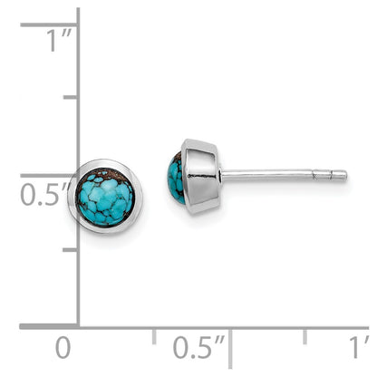 GSSE Sterling Silver Round Turquoise Post Earrings