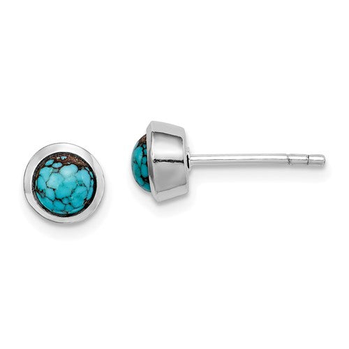 GSSE Sterling Silver Round Turquoise Post Earrings