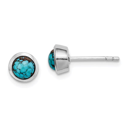 GSSE Sterling Silver Round Turquoise Post Earrings