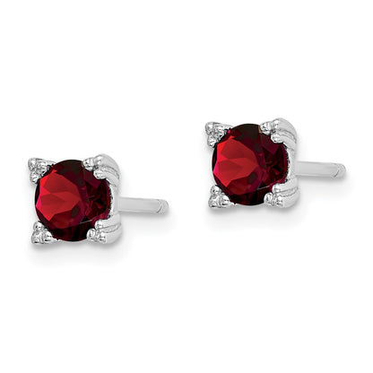 GSS Sterling Silver Rhodium-plated Round 5mm Garnet Post Earrings