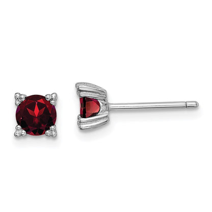 GSS Sterling Silver Rhodium-plated Round 5mm Garnet Post Earrings