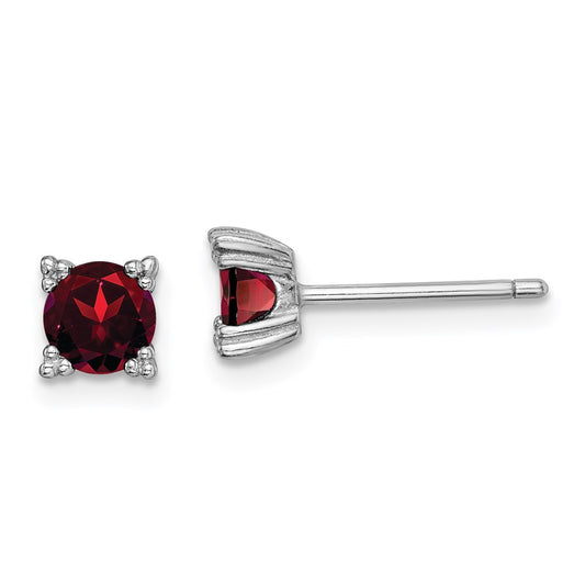 GSS Sterling Silver Rhodium-plated Round 5mm Garnet Post Earrings