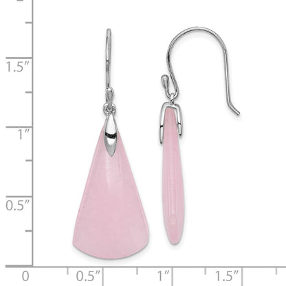 GSS Sterling Silver Rhodium-plated Dyed Pink Quartz Dangle Earrings