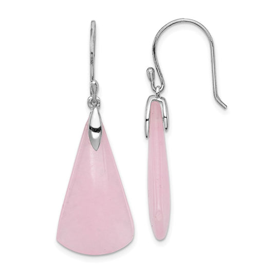 GSS Sterling Silver Rhodium-plated Dyed Pink Quartz Dangle Earrings