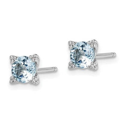 GSSE Sterling Silver Rhodium-plated Round 5mm Blue Topaz Post Earrings