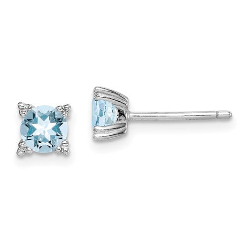 GSSE Sterling Silver Rhodium-plated Round 5mm Blue Topaz Post Earrings