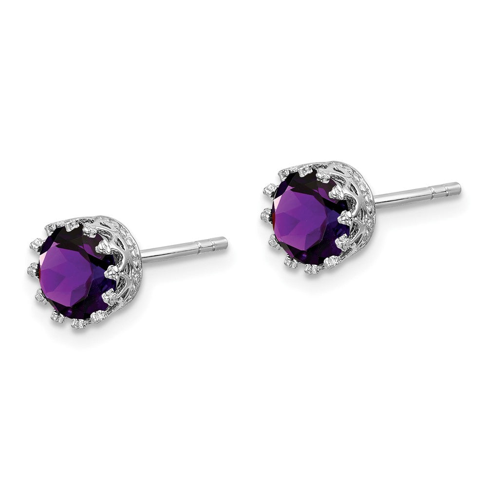 GSSE Sterling Silver Rhodium-plated 6mm Polished Amethyst Post Earrings